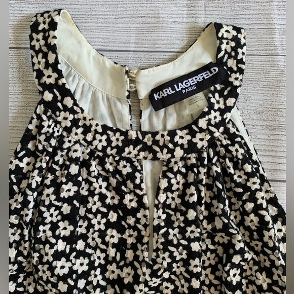 Karl Lagerfeld Floral Lace Eyelet Sleeveless Black/White Shift Dress in Size 2 - Picture 3 of 9
